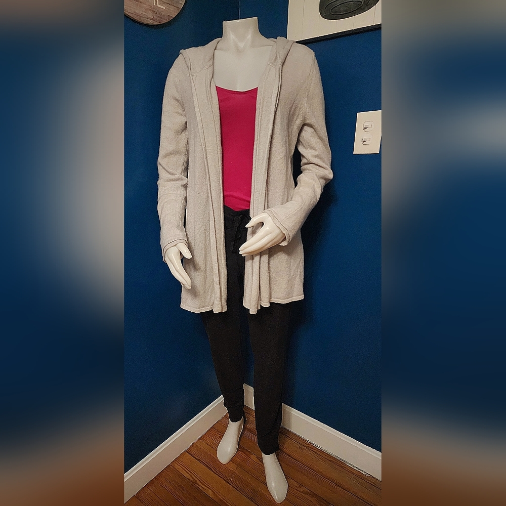 Kinross Hooded Cashmere Double Knit Zip Up Hoodie Very Soft Large L